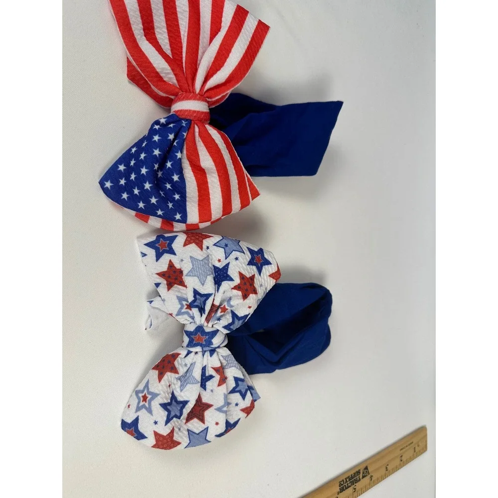 Unbranded Headband Infant 2 Pack Red White Blue Patriotic Stars Stripes Bows